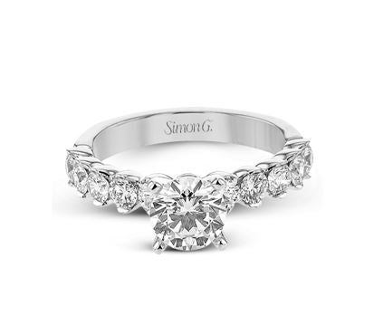 Lady's White 18 Karat Engagement Ring Size 6.5 With 0.90Tw Round G/H Si2 Diamonds