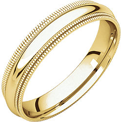 14K Yellow Double Milgrain Comfort Fit Standard Weight Half Round Band