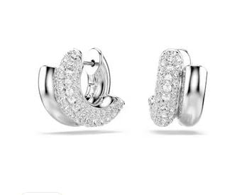 Dextera hoop earrings Round cut, Mini, White, Rhodium plated