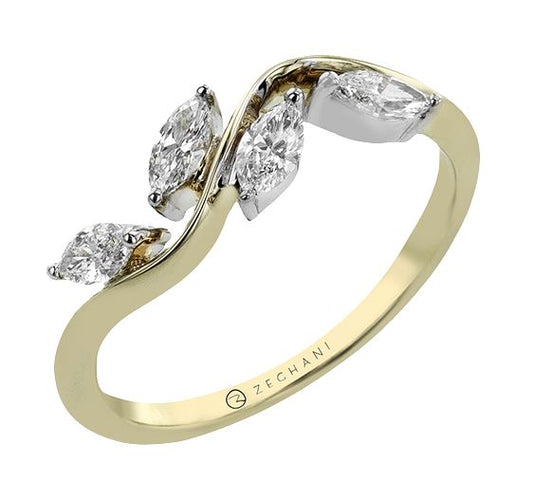 Lady's Two-Tone 14 Karat Prong Fashion Ring Size 6.5 Old Key 267346 With 4 = 0.39Tw Marquise G Vs1 Diamonds