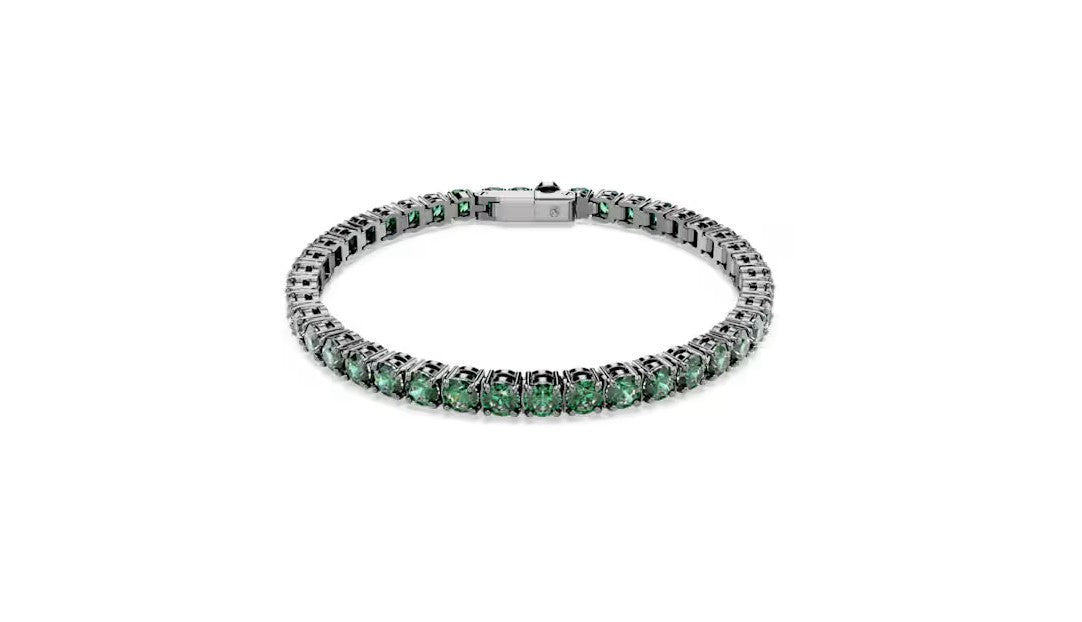 Matrix Tennis bracelet Round cut, Green, Ruthenium plated