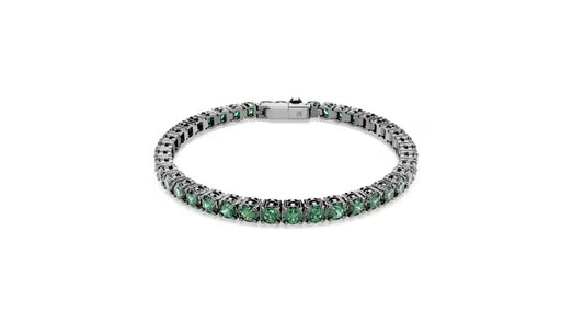 Matrix Tennis bracelet Round cut, Green, Ruthenium plated