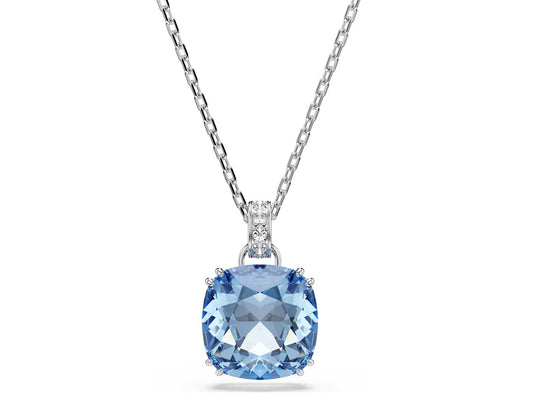 Millenia pendant Cushion cut, Blue, Rhodium plated