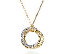 14k Yellow-white Gold Bujukan Diamond Interlocking Circles Pendant Necklace