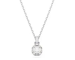 Birthstone pendant Square cut, April, White, Rhodium plated