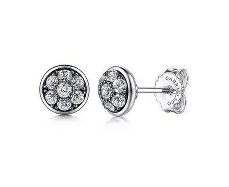 925 Sterling Silver Round White Sapphire Cluster Stud Earrings