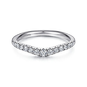 Curved 14k White Gold French Pavé Diamond Wedding Band