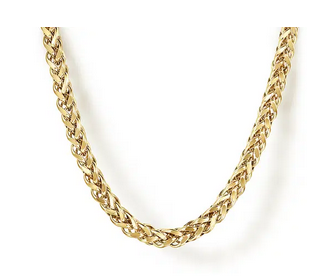 22 Inch 14K Yellow Gold Hollow Mens Wheat Chain Necklace