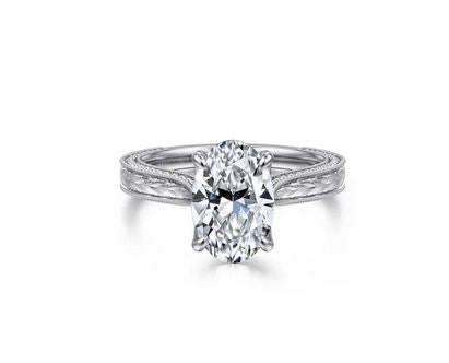 Alloy Vintage Inspired 14K White Gold Oval Solitaire Engagement Ring