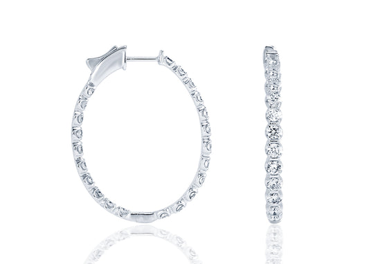 14K White Lab Grown 2 1/2tw Oval Inside Out Hoops