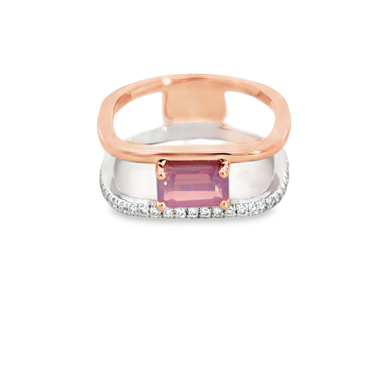 Lady's Two-Tone 14 Karat Emerald May Fashion Ring Size 6.5 With One = 1.14Ct Emerald Spinel, 49 = 0.32Twt Round G/H Vs1 Diamonds And 0.005 Twt Other Stones