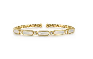 14K Yellow Gold Diamond and White Mother of Pearl Bujukan Bangle