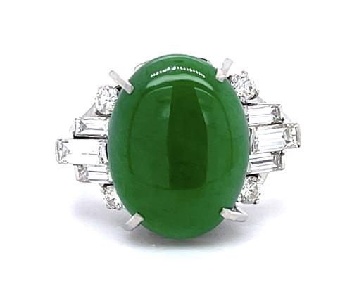 7.54ct A Jadeite Jade Translucent 0.78ct Diamond PT Ring (Estate 1970s)