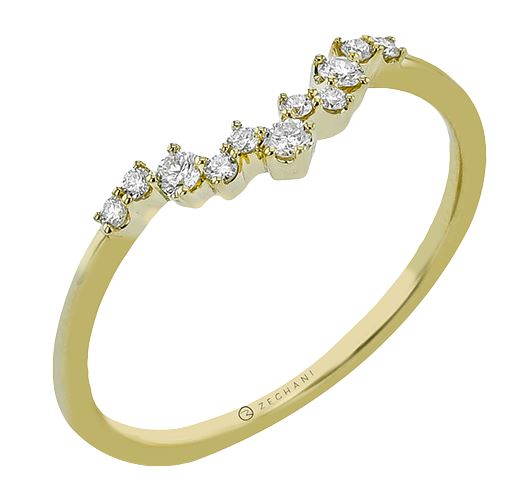 Lady's Yellow 14 Karat Curved Anniversary Ring Size 6.5 Old Key 265354 With 11 = 0.12Tw Round G Vs1 Diamonds