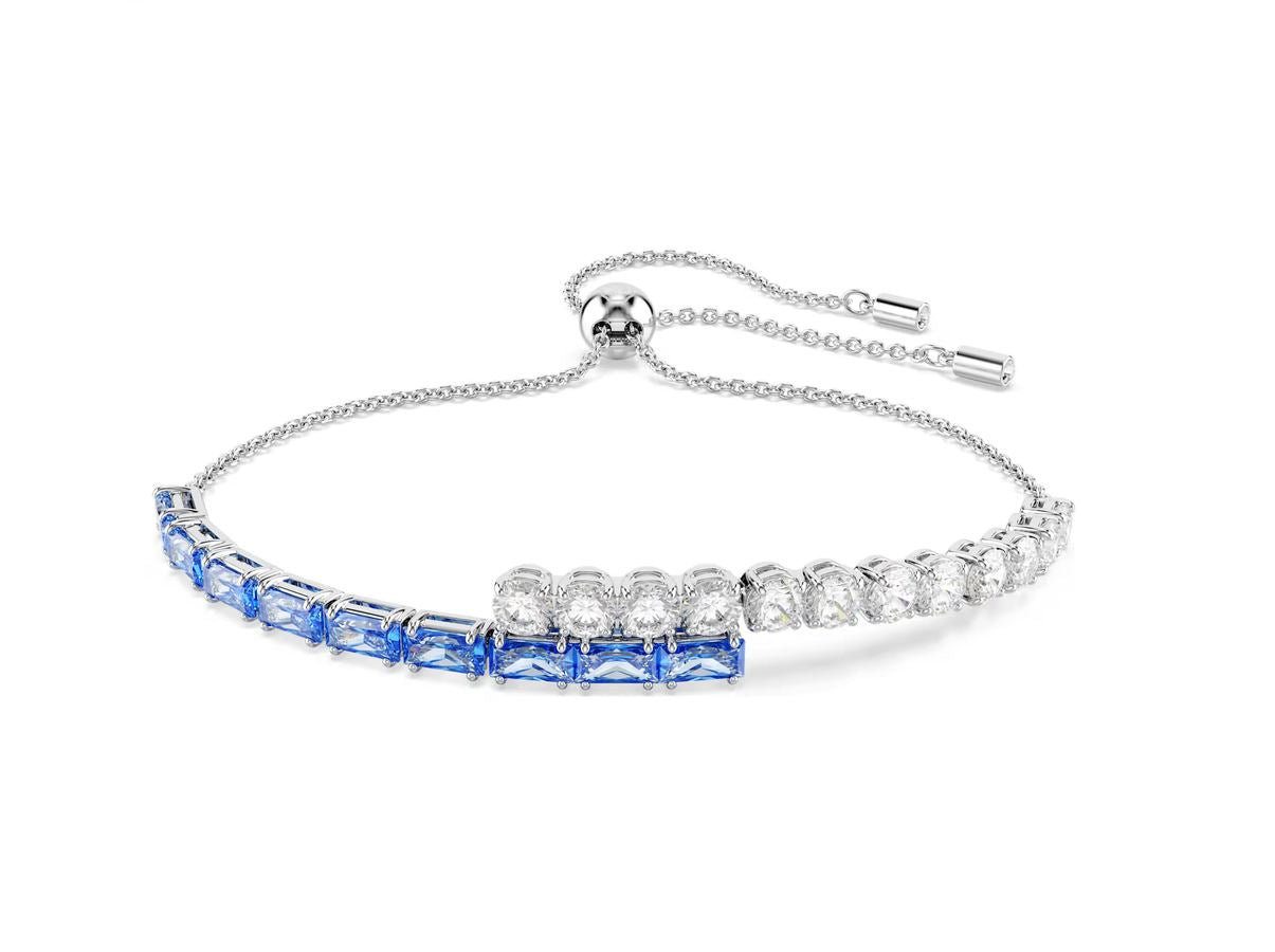 Matrix bracelet Mixed cuts, Blue, Rhodium plated
