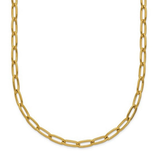 Chisel Stainless Steel Polished Yellow IP-plated Elongated Open Link Paperclip 15 inch Necklace with 2 inch Extension