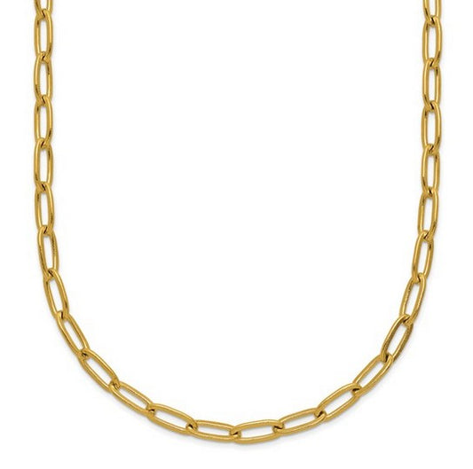 Chisel Stainless Steel Polished Yellow IP-plated Elongated Open Link Paperclip 15 inch Necklace with 2 inch Extension