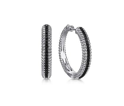 925 Sterling Silver Bujukan Black Spinel Classic Hoop Earrings