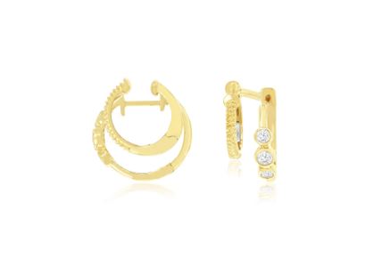 Lady's Yellow 14 Karat Small Hoop Earrings With 6 = 0.30Tw Round I I1 Diamonds