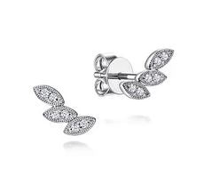 14k White Gold Diamond Leaf Shape Stud Earrings