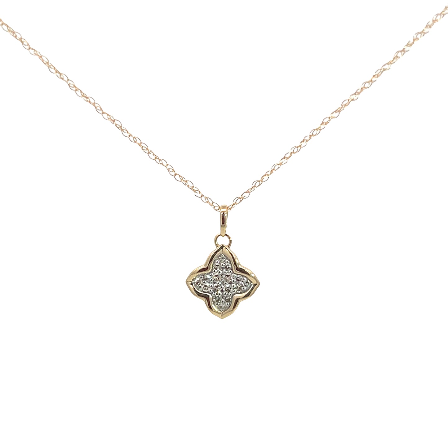 Lady's Yellow 14 Karat Free Form Pendant Length 18 With = 0.08Tw Round I Si1 Diamonds