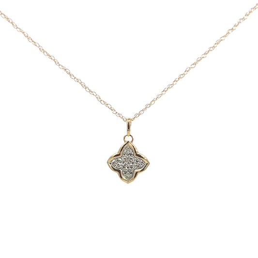 Lady's Yellow 14 Karat Free Form Pendant Length 18 With = 0.08Tw Round I Si1 Diamonds