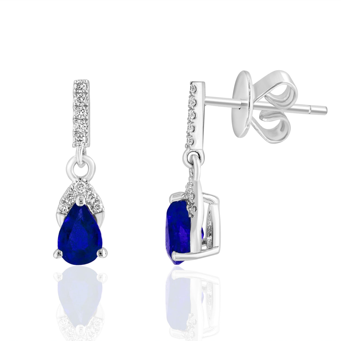 Lady's White 18 Karat Drop Earrings With 2 1.09Tw Pear Sapphires And 20 0.11Tw Round G/H Si2 Diamonds