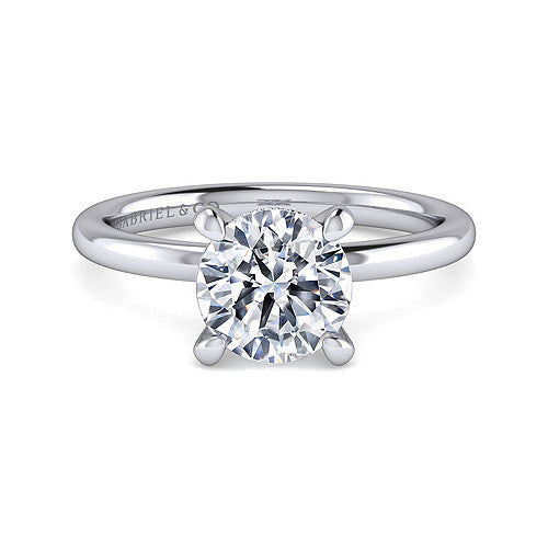 14K White Gold Hidden Halo Round Diamond Engagement Ring
