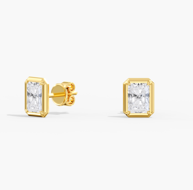 14K Yellow Radiant Lab Grown Studs