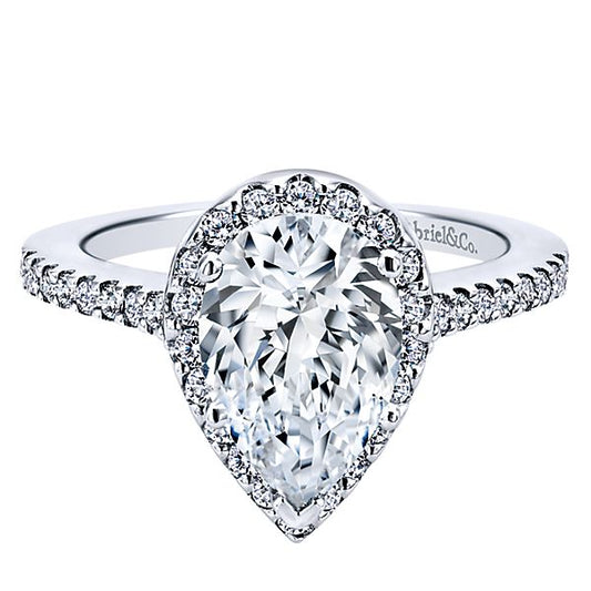 14K White Gold Pear Shape Halo Diamond Engagement Ring