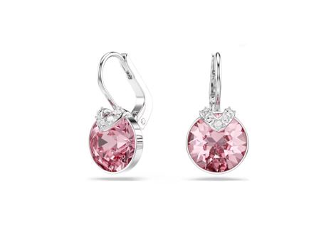 Bella V drop earrings Round cut, Pink, Rhodium plated