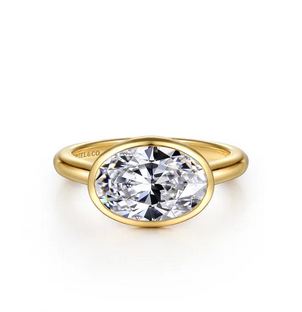 14K Yellow Gold East West Bezel Set Oval Diamond Engagement Ring