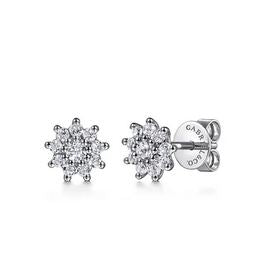 Stud Earrings 14K White Gold White Sapphire