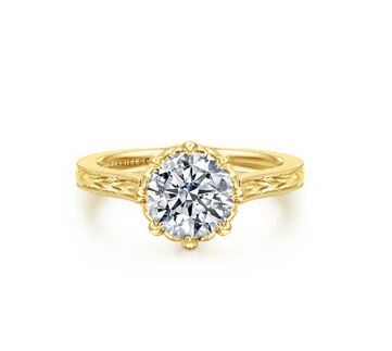 Alloy Vintage Inspired 14K Yellow Gold Round Diamond Engagement Ring