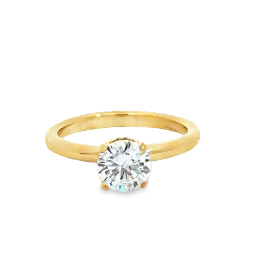Yellow 18 Karat Hidden Halo Ring Size 6.5 With = 0.07Tw Round G Vs1 Diamonds
