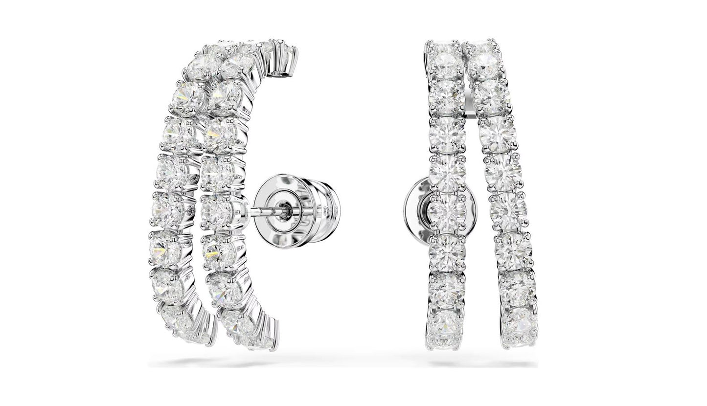 Matrix ear cuffs Round cut, White, Rhodium plated