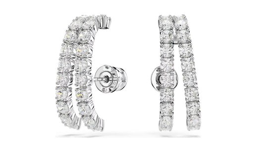 Matrix ear cuffs Round cut, White, Rhodium plated