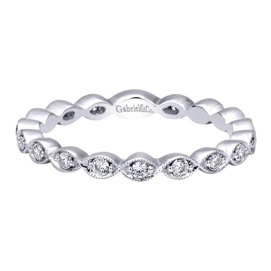 14K White Gold Marquise Station Diamond Stackable Ring