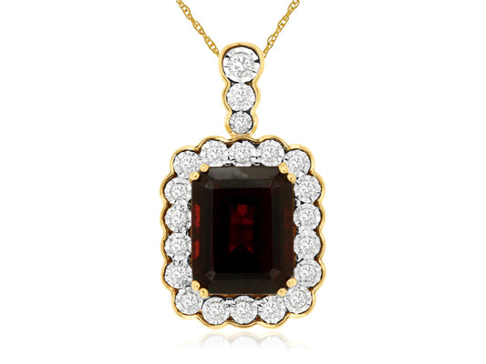 Lady's Yellow 14 Karat Halo Pendants With One 4.20Ct Emerald Garnet And 0.25Tw Round I I1 Diamonds