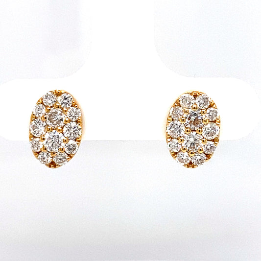 Lady's Yellow 14 Karat Cluster Earrings With 24 1.30Tw Round G/H Si2 Diamonds