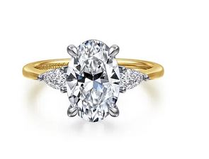 14k White-yellow Gold Oval Three Stone Diamond Engagement Ring