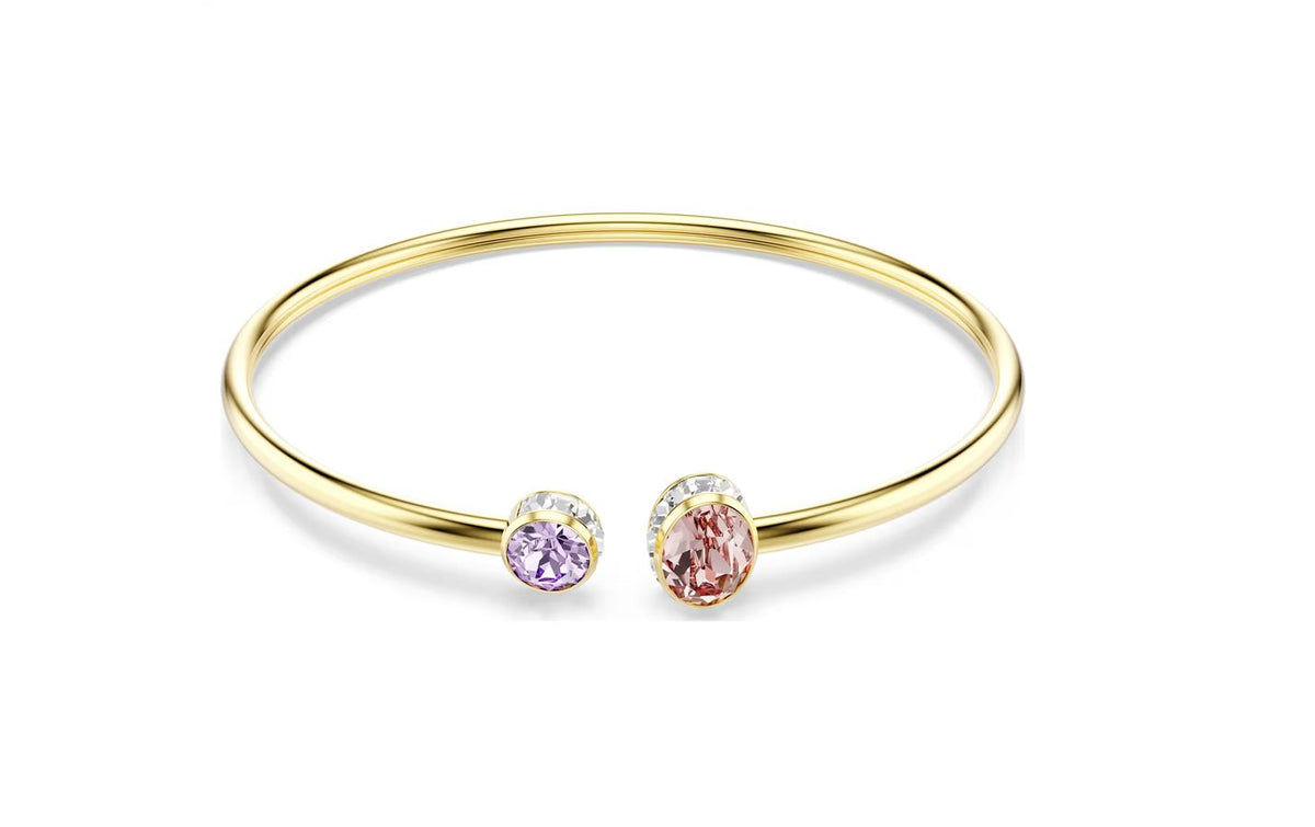 Chroma bangle Mixed cuts, Multicolored, Gold-tone plated