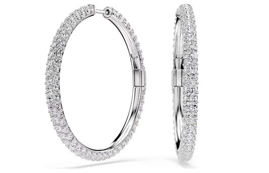 Dextera hoop earrings Round cut, White, Rhodium plated