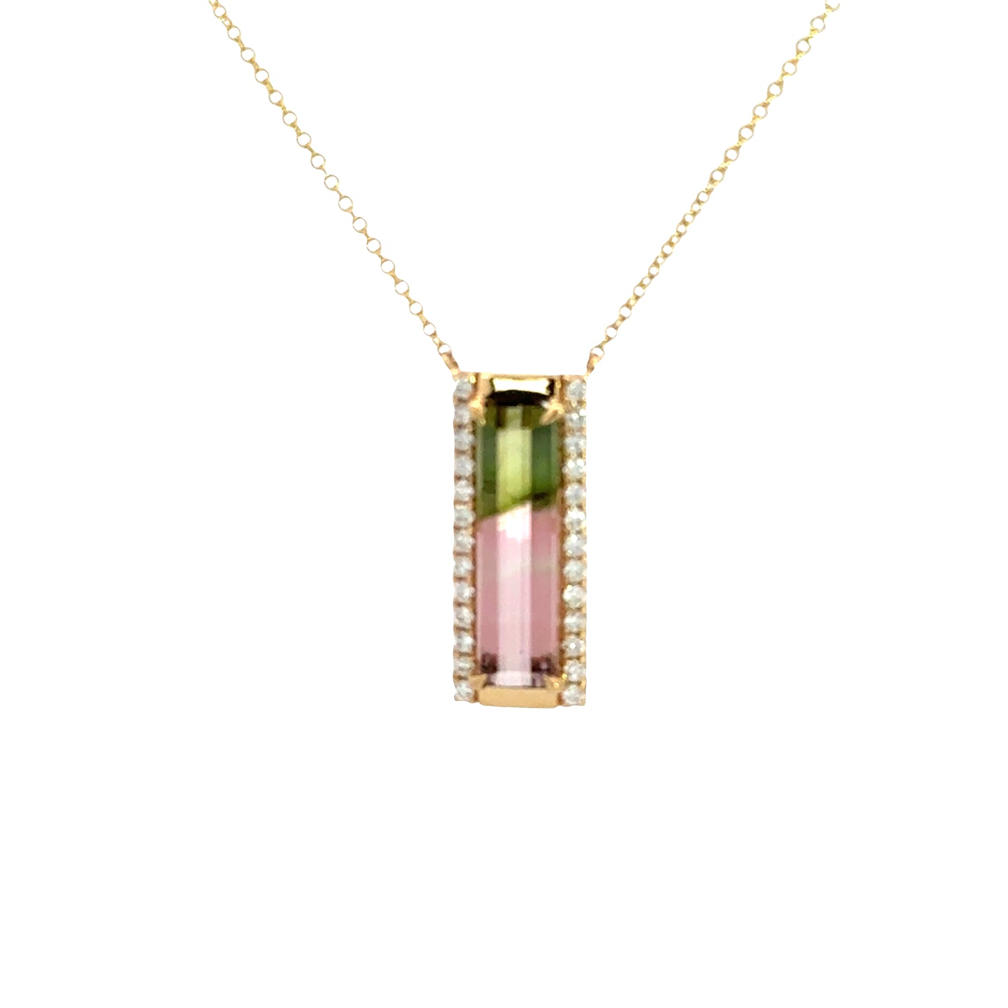 Necklace, 18KY, Bi-Color Tourmaline, Emerald