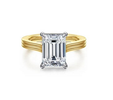 14K White-Yellow Gold Emerald Cut Solitaire Diamond Engagement Ring