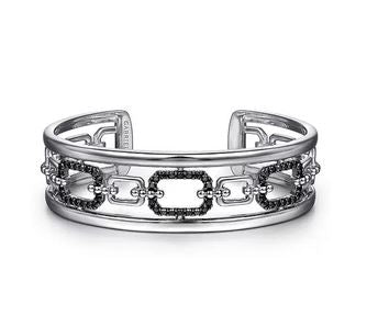 925 Sterling Silver Black Spinel Bujukan Link Chain Cuff Bracelet