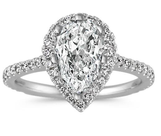 14K White Lab Grown Halo Engagement Ring w/ 1 1/2ct Pear Center