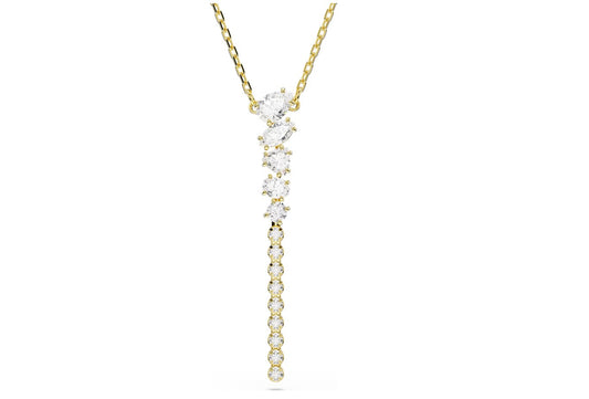 Mesmera Y necklace Mixed cuts, White, 18K gold finish