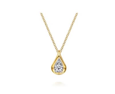 Pendant Necklace Teardrop 14K White and Yellow Gold Diamond