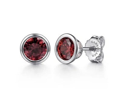 925 Sterling Silver Garnet Stud Earrings